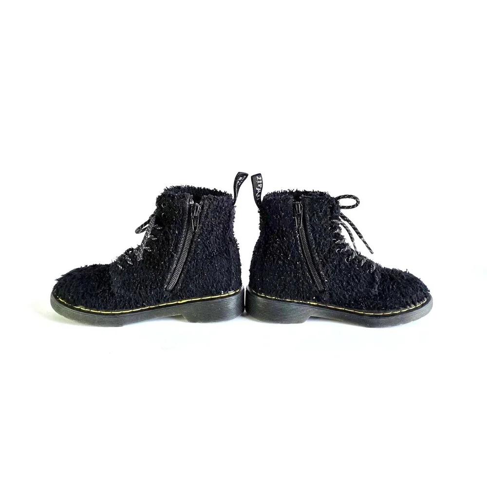 DR MARTENS Junior 1460 Pascal Tinsel Fur Lace Up Boots Black 12 29 Sparkly Girls